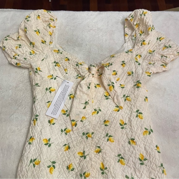 New! Topshop ruched front lemon mini dress textured cloth multi 28284 - Picture 13 of 14